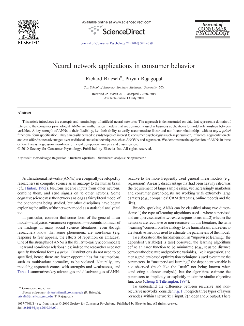 عکس صفحه اول مقاله: Neural network applications in consumer behavior Neural network applications in consumer behavior