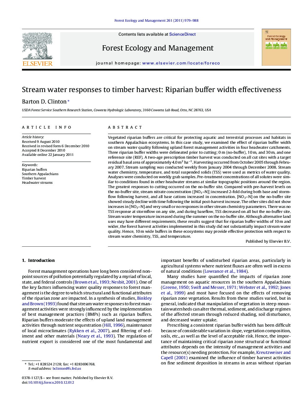 Stream water responses to timber harvest: Riparian buffer width effectiveness