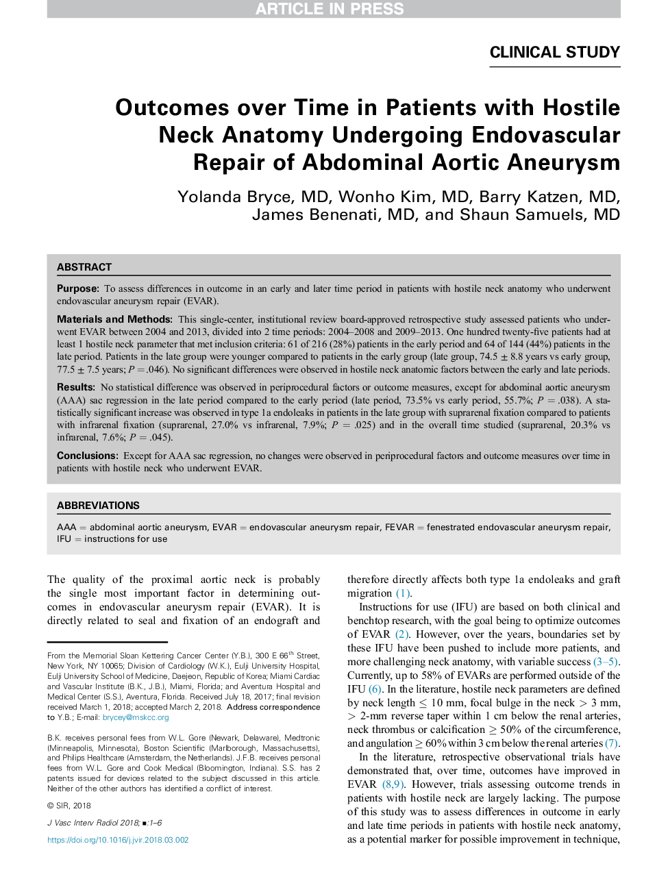 Outcomes over Time in Patients with Hostile Neck Anatomy Undergoing Endovascular Repair of Abdominal Aortic Aneurysm