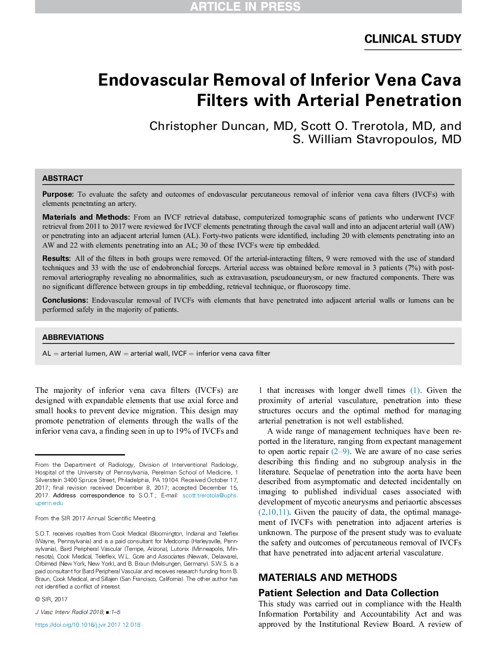 Endovascular Removal of Inferior Vena Cava Filters with Arterial Penetration