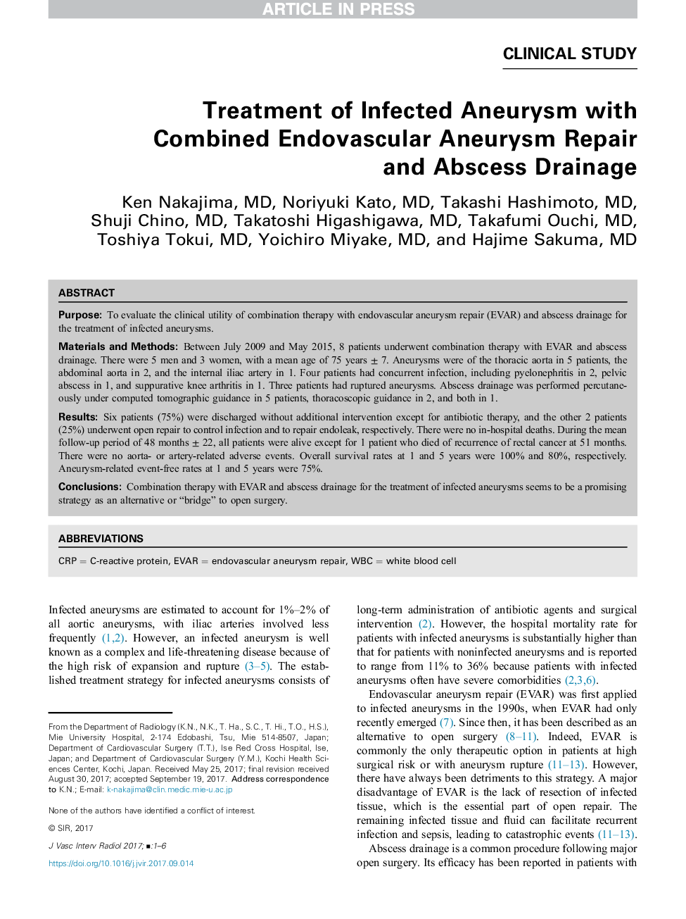 Treatment of Infected Aneurysm with Combined Endovascular Aneurysm Repair and Abscess Drainage