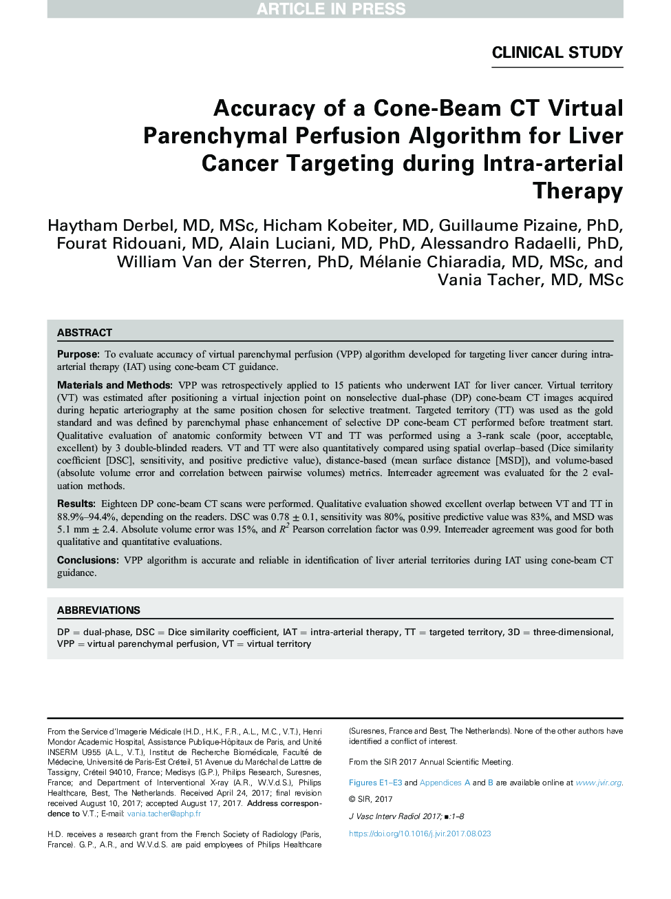 Accuracy of a Cone-Beam CT Virtual Parenchymal Perfusion Algorithm for Liver Cancer Targeting during Intra-arterial Therapy