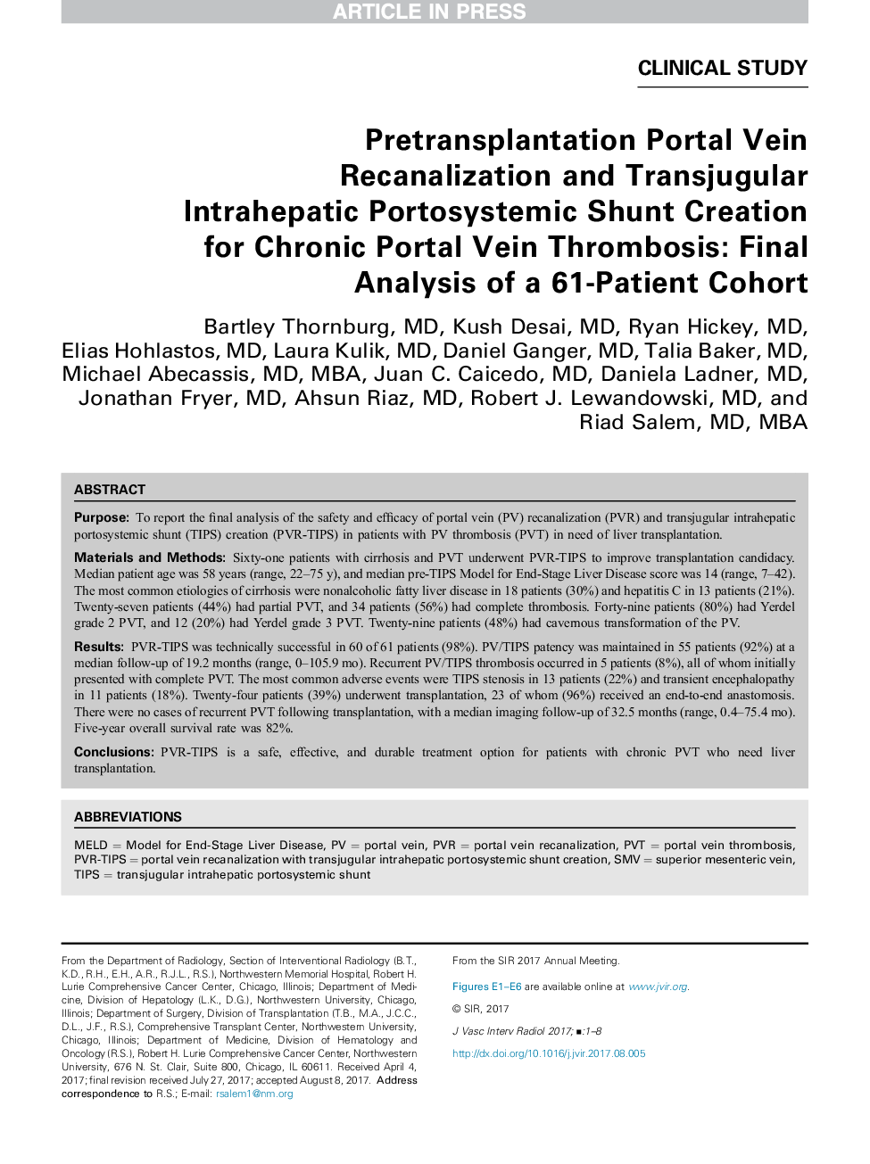 ترانسپالاسیون بازآرایی وین پورتال و ایجاد شنت پورتسیستیک داخل مغزی ترجوغول برای ترومبوز ورید مزمن: تجزیه و تحلیل نهایی یک هم گروه 61 بیمار 