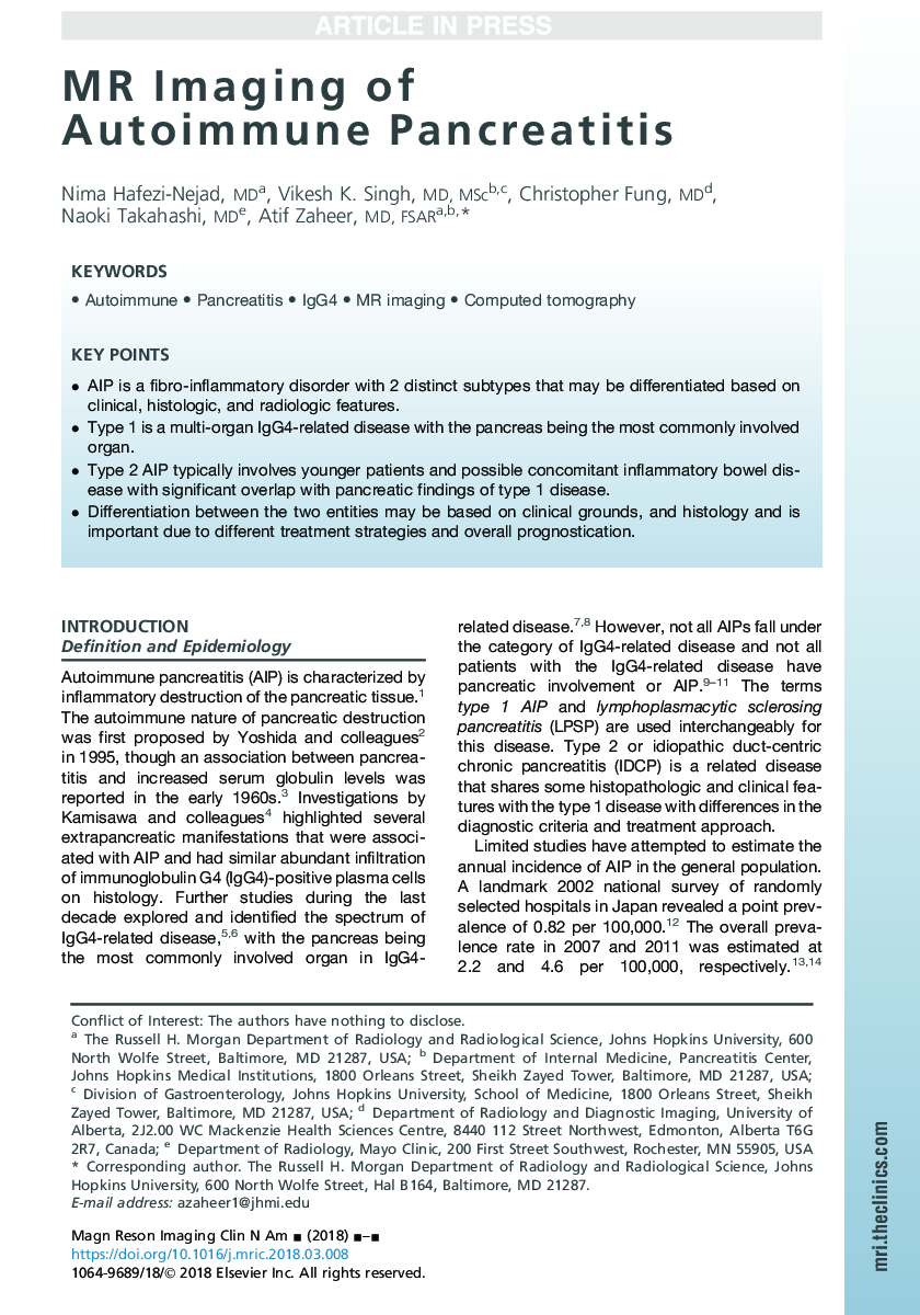 MR Imaging of Autoimmune Pancreatitis