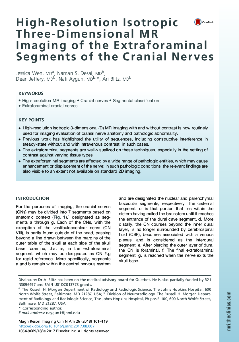 High-Resolution Isotropic Three-Dimensional MR Imaging of the Extraforaminal Segments of the Cranial Nerves