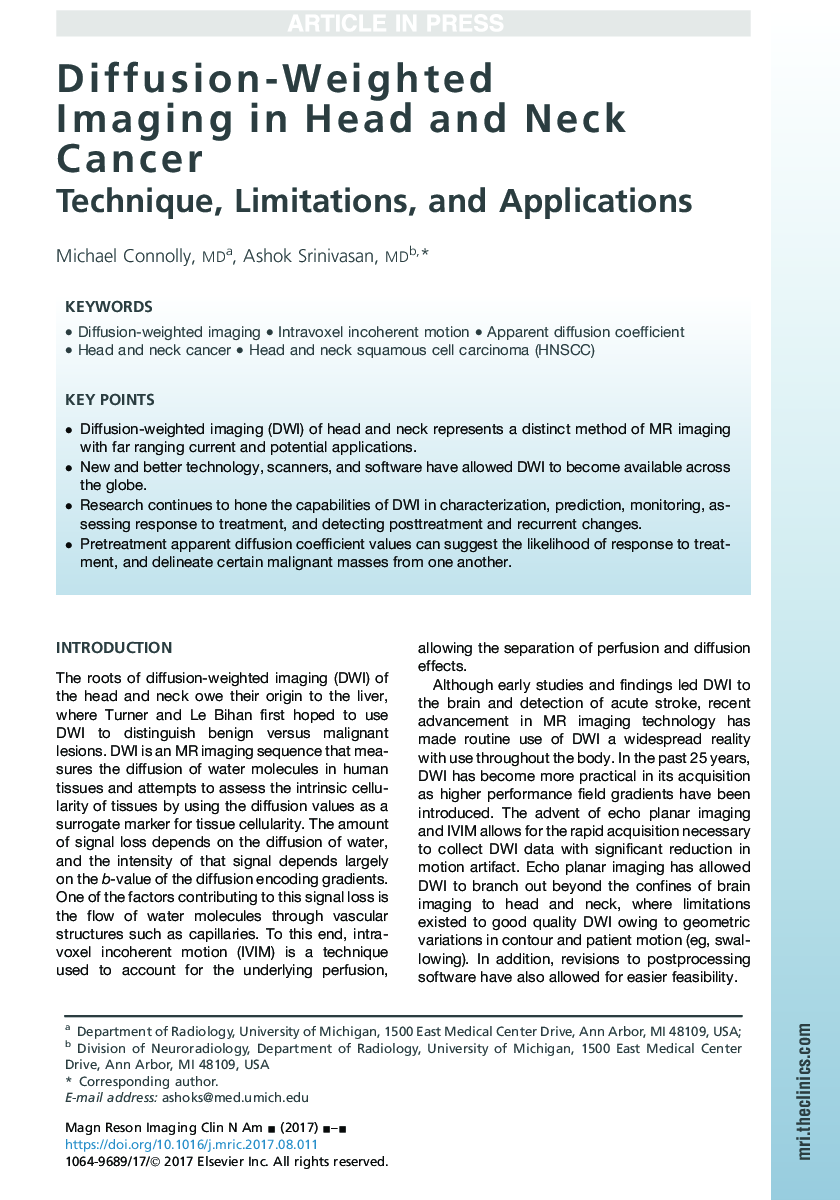 Diffusion-Weighted Imaging in Head and Neck Cancer