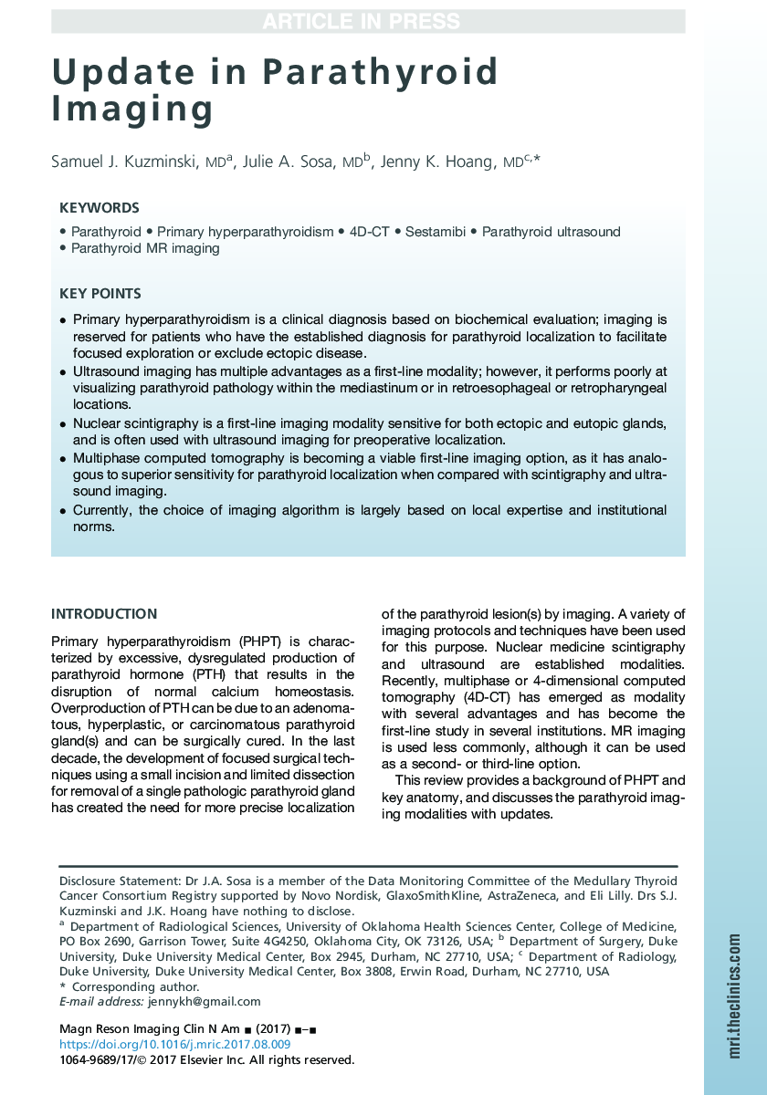 Update in Parathyroid Imaging