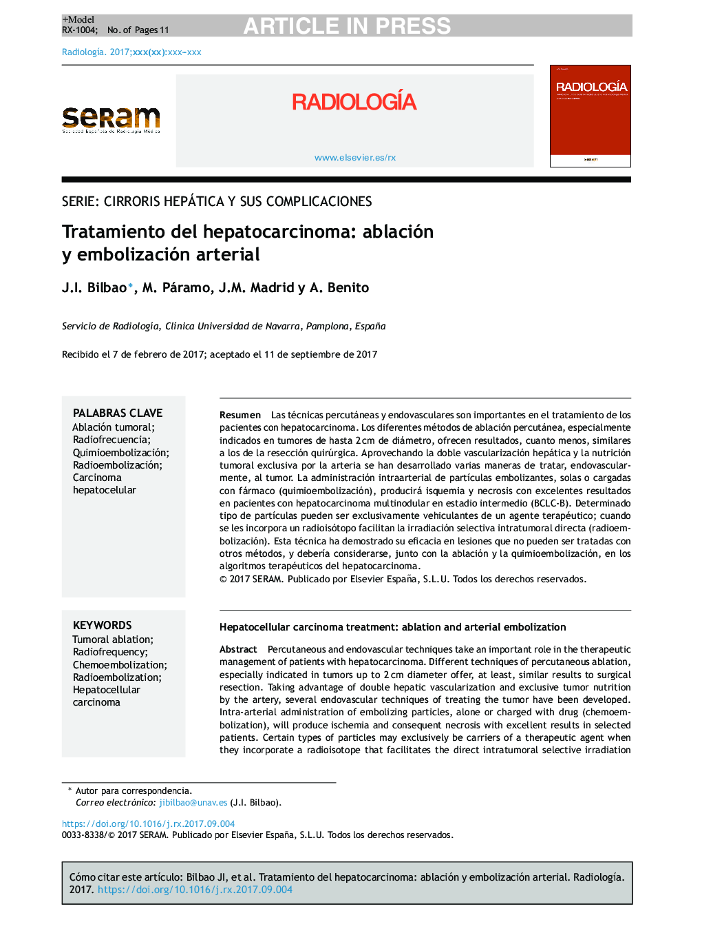 Tratamiento del hepatocarcinoma: ablación y embolización arterial