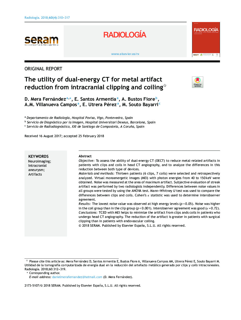 The utility of dual-energy CT for metal artifact reduction from intracranial clipping and coiling