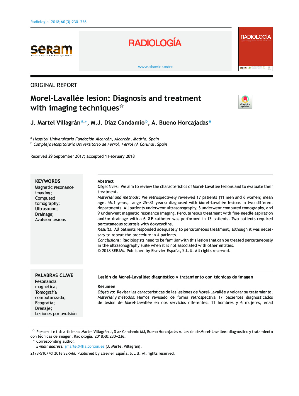 Morel-Lavallée lesion: Diagnosis and treatment with imaging techniques