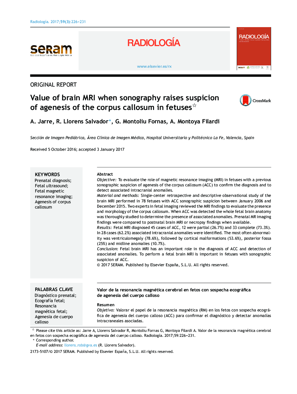 Value of brain MRI when sonography raises suspicion of agenesis of the corpus callosum in fetuses