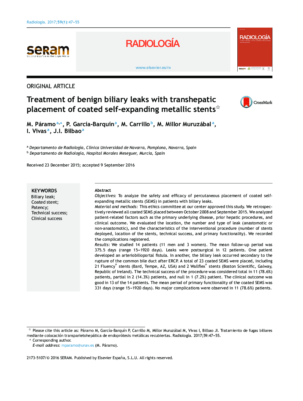 Treatment of benign biliary leaks with transhepatic placement of coated self-expanding metallic stents