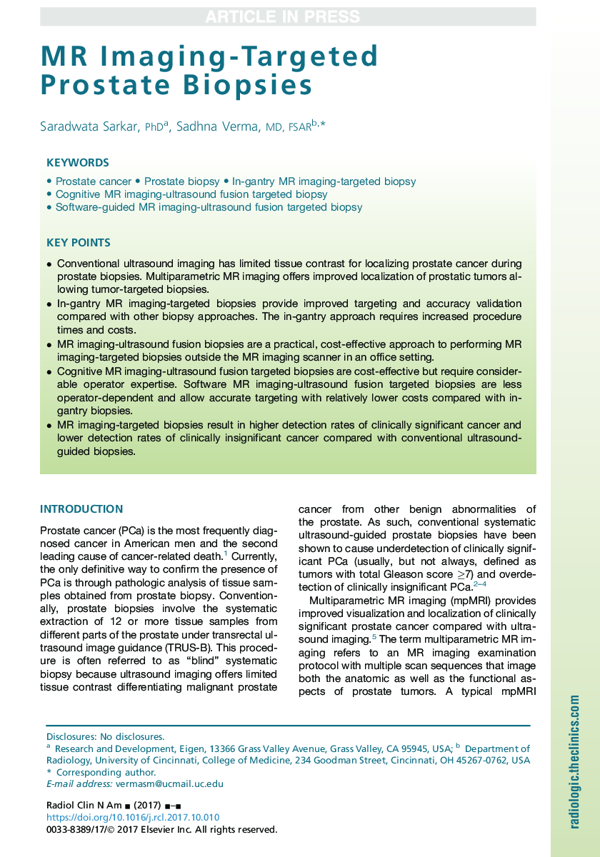 MR Imaging-Targeted Prostate Biopsies