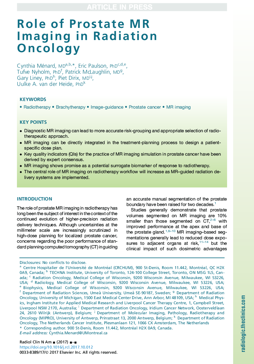 Role of Prostate MR Imaging in Radiation Oncology