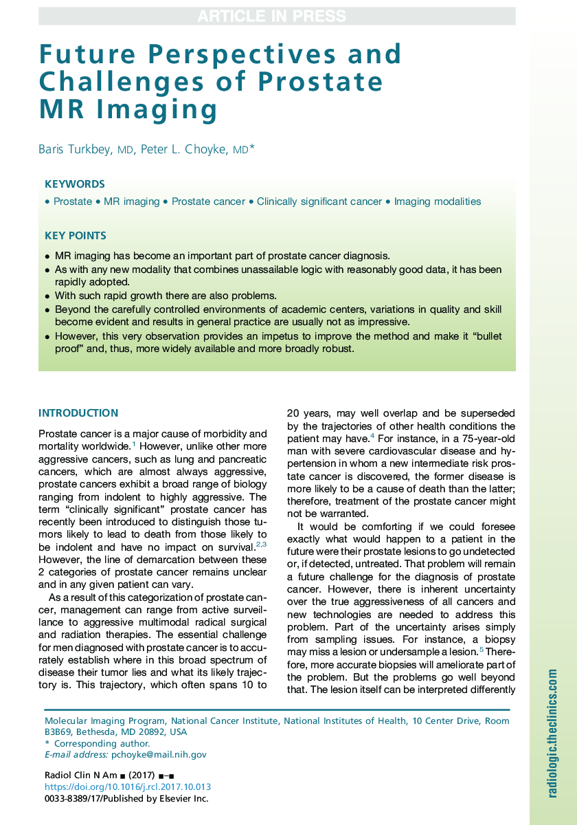 Future Perspectives and Challenges of Prostate MR Imaging