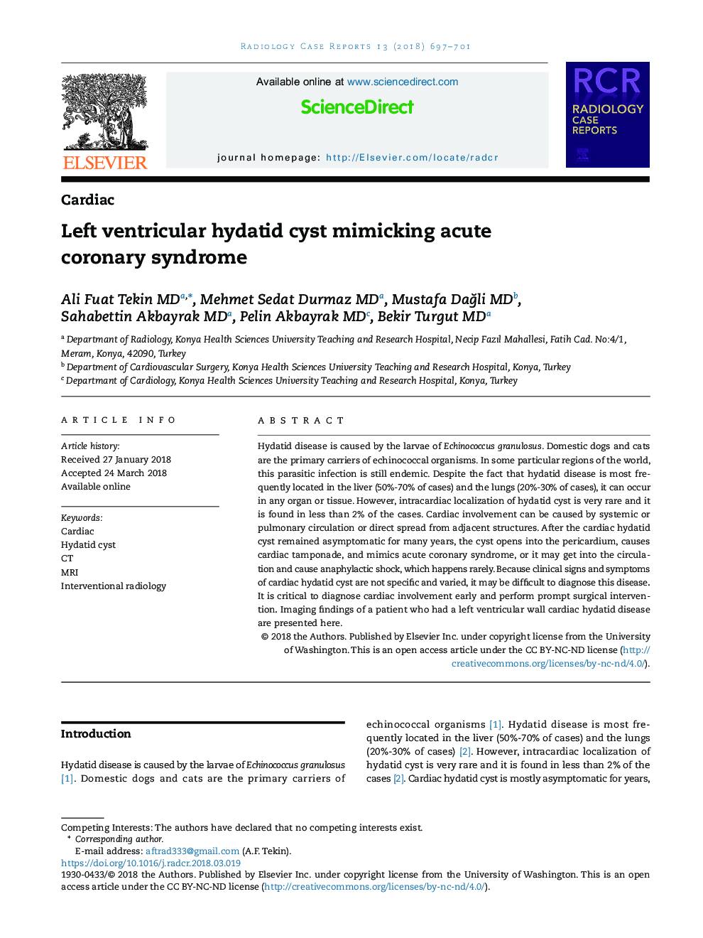 Left ventricular hydatid cyst mimicking acute coronary syndrome