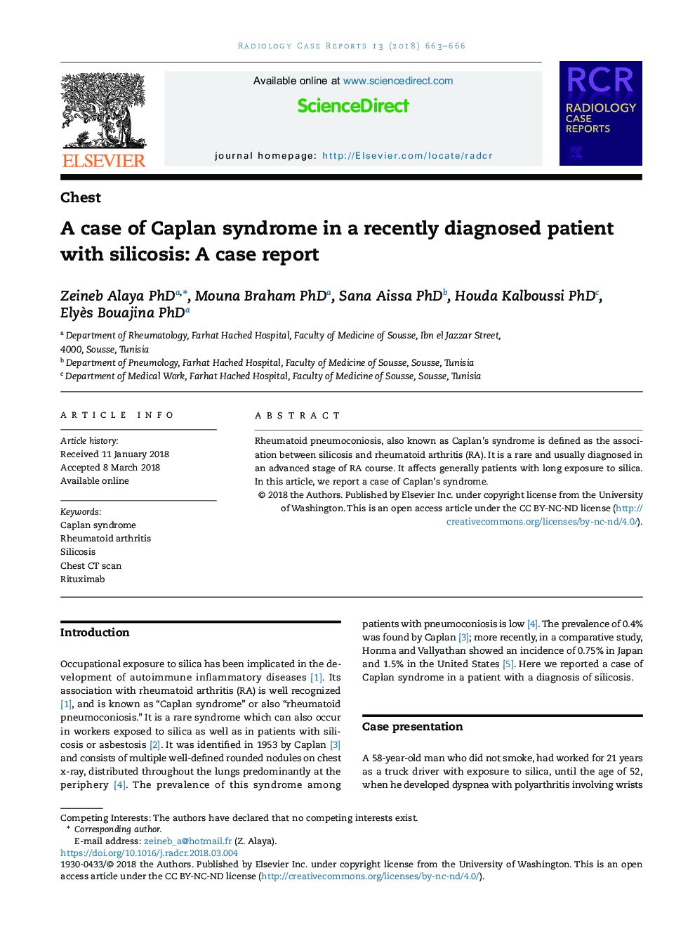 A case of Caplan syndrome in a recently diagnosed patient with silicosis: A case report