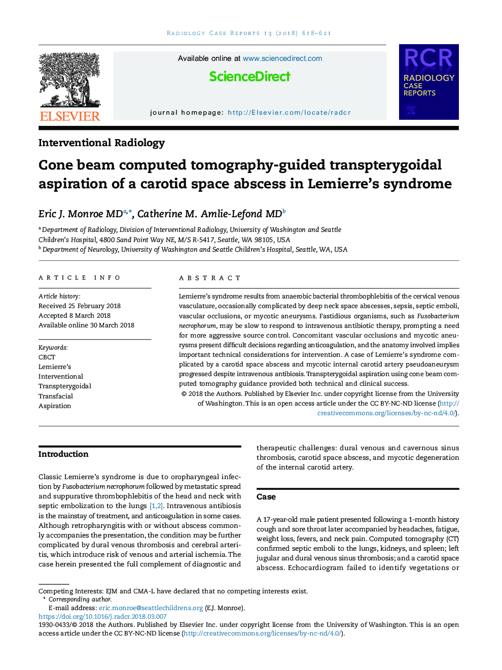 Cone beam computed tomography-guided transpterygoidal aspiration of a carotid space abscess in Lemierre's syndrome