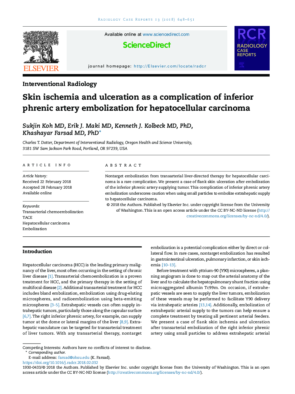 Skin ischemia and ulceration as a complication of inferior phrenic artery embolization for hepatocellular carcinoma