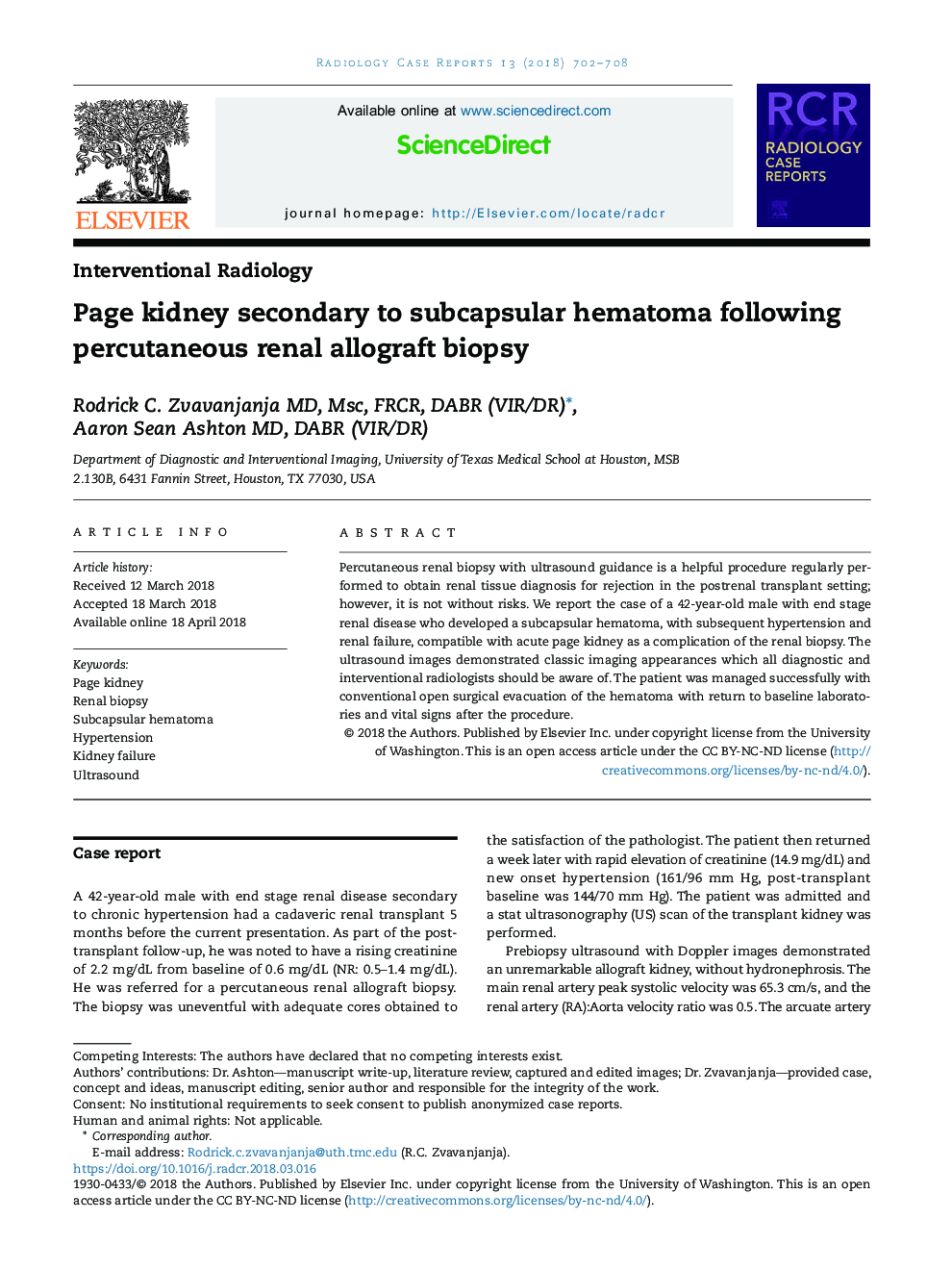 Page kidney secondary to subcapsular hematoma following percutaneous renal allograft biopsy