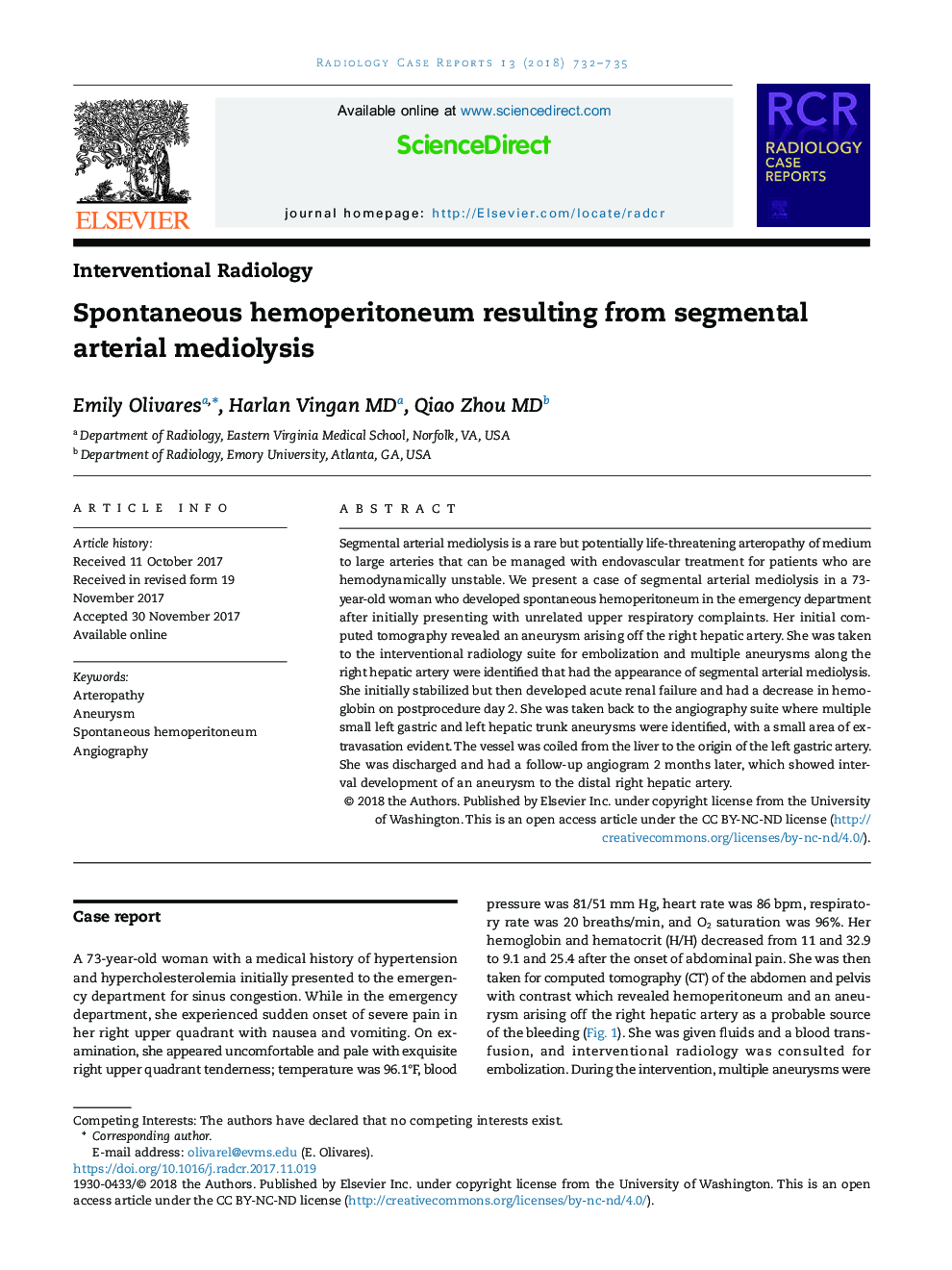 Spontaneous hemoperitoneum resulting from segmental arterial mediolysis