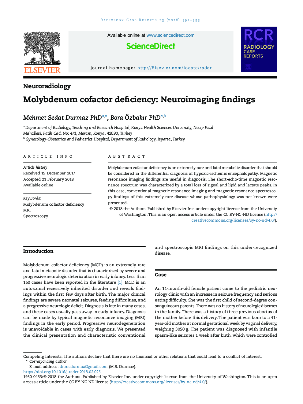 Molybdenum cofactor deficiency: Neuroimaging findings