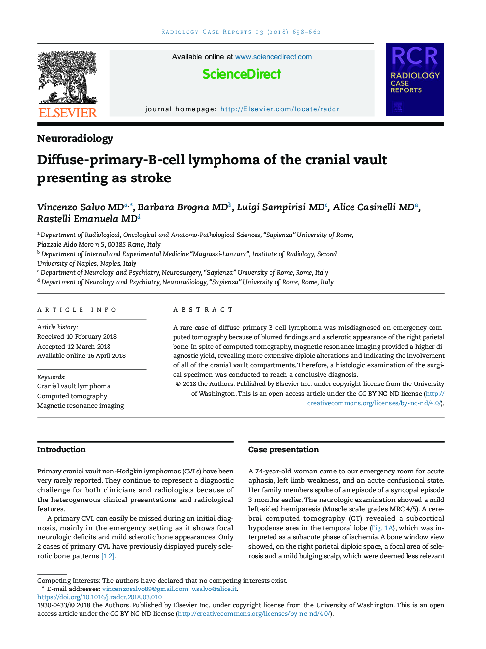 Diffuse-primary-B-cell lymphoma of the cranial vault presenting as stroke