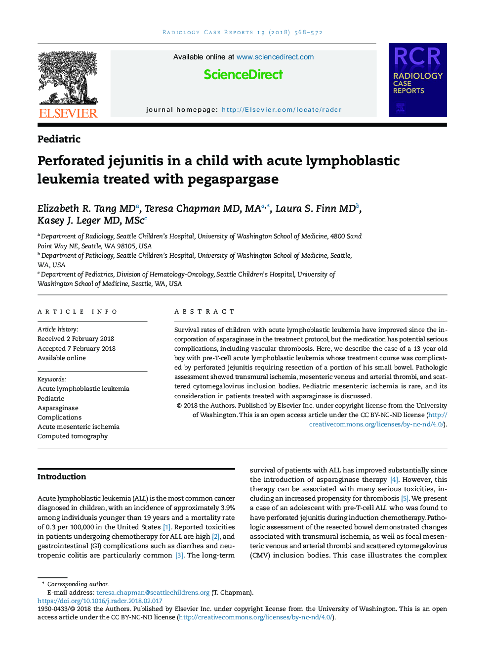 Perforated jejunitis in a child with acute lymphoblastic leukemia treated with pegaspargase