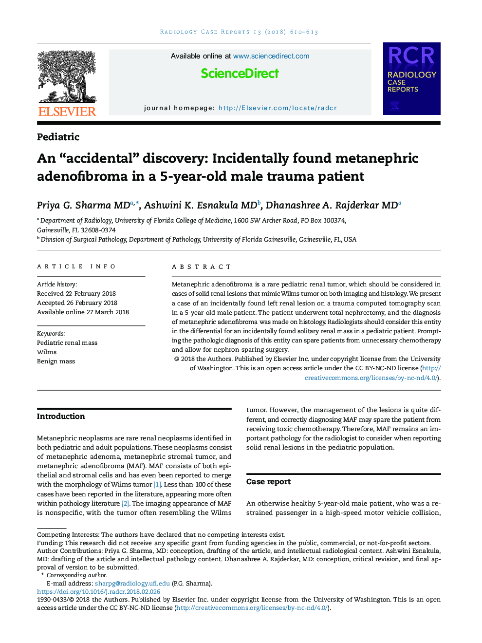 An “accidental” discovery: Incidentally found metanephric adenofibroma in a 5-year-old male trauma patient