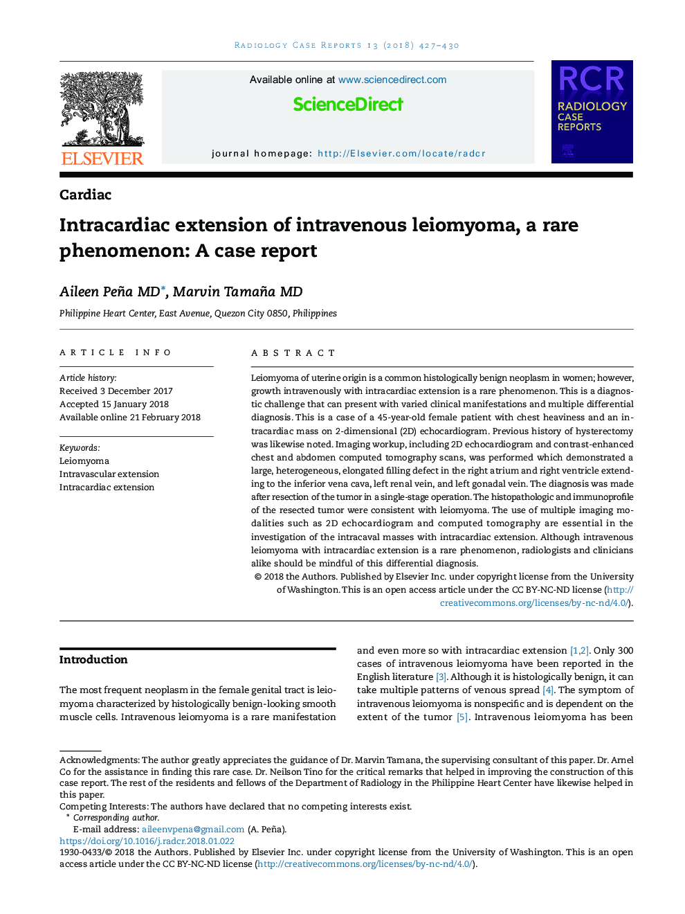 Intracardiac extension of intravenous leiomyoma, a rare phenomenon: A case report