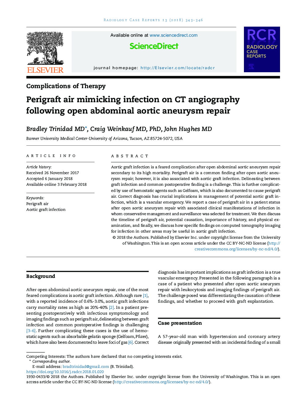 Perigraft air mimicking infection on CT angiography following open abdominal aortic aneurysm repair