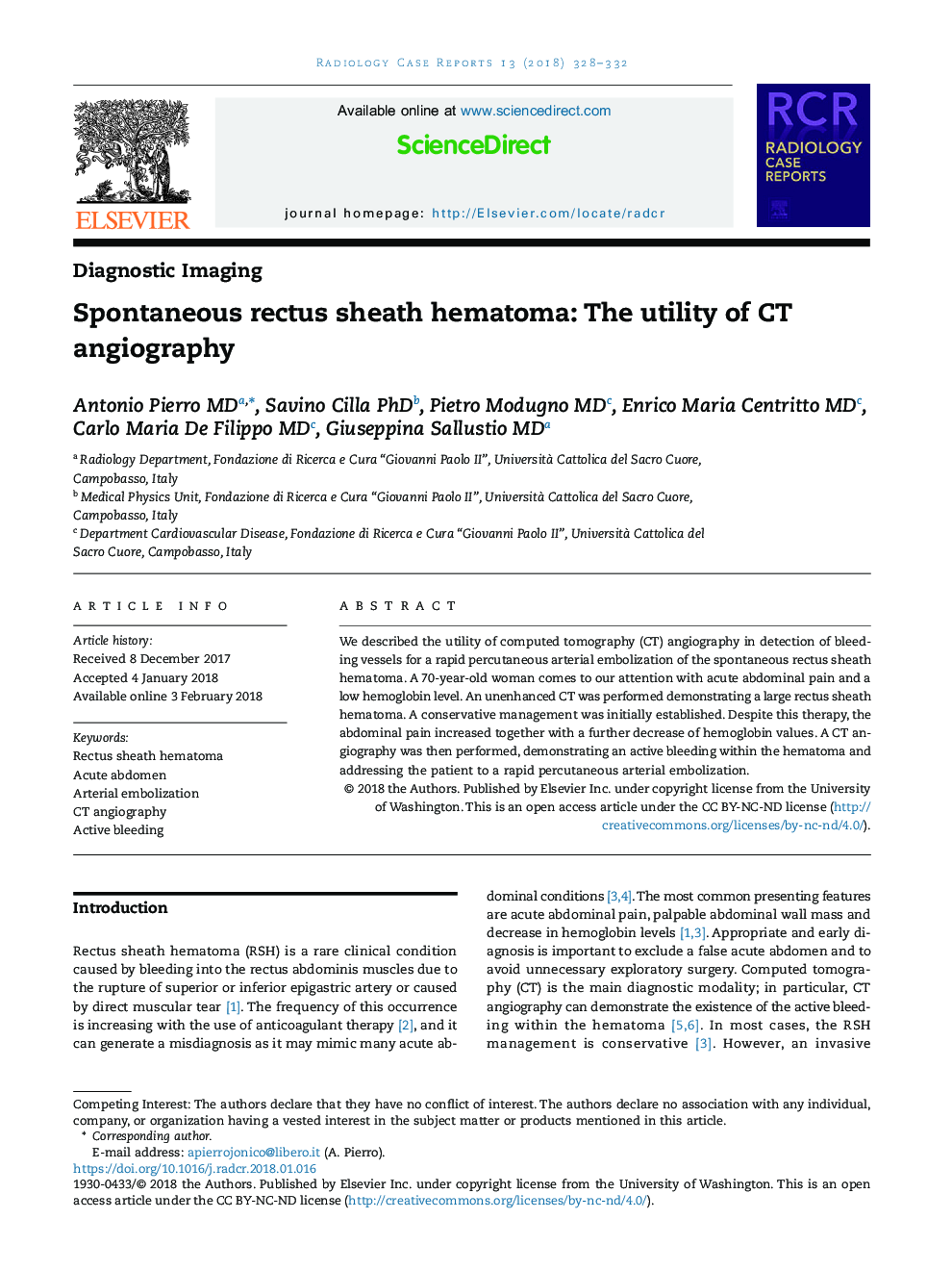 Spontaneous rectus sheath hematoma: The utility of CT angiography