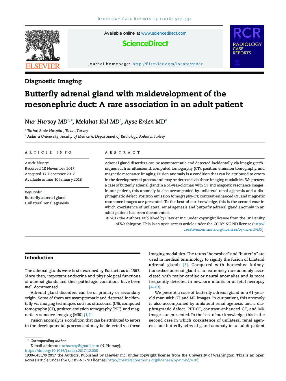 Butterfly adrenal gland with maldevelopment of the mesonephric duct: A rare association in an adult patient