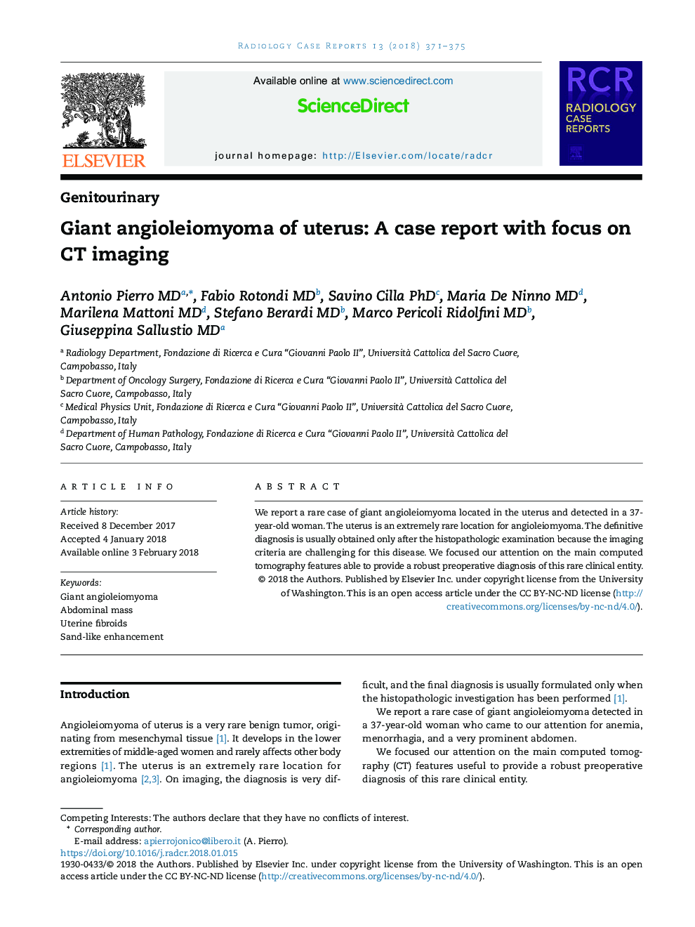 Giant angioleiomyoma of uterus: A case report with focus on CT imaging