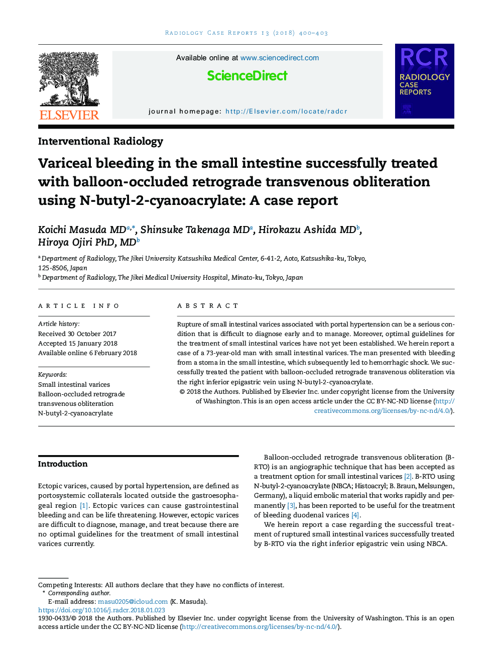 Variceal bleeding in the small intestine successfully treated with balloon-occluded retrograde transvenous obliteration using N-butyl-2-cyanoacrylate: A case report