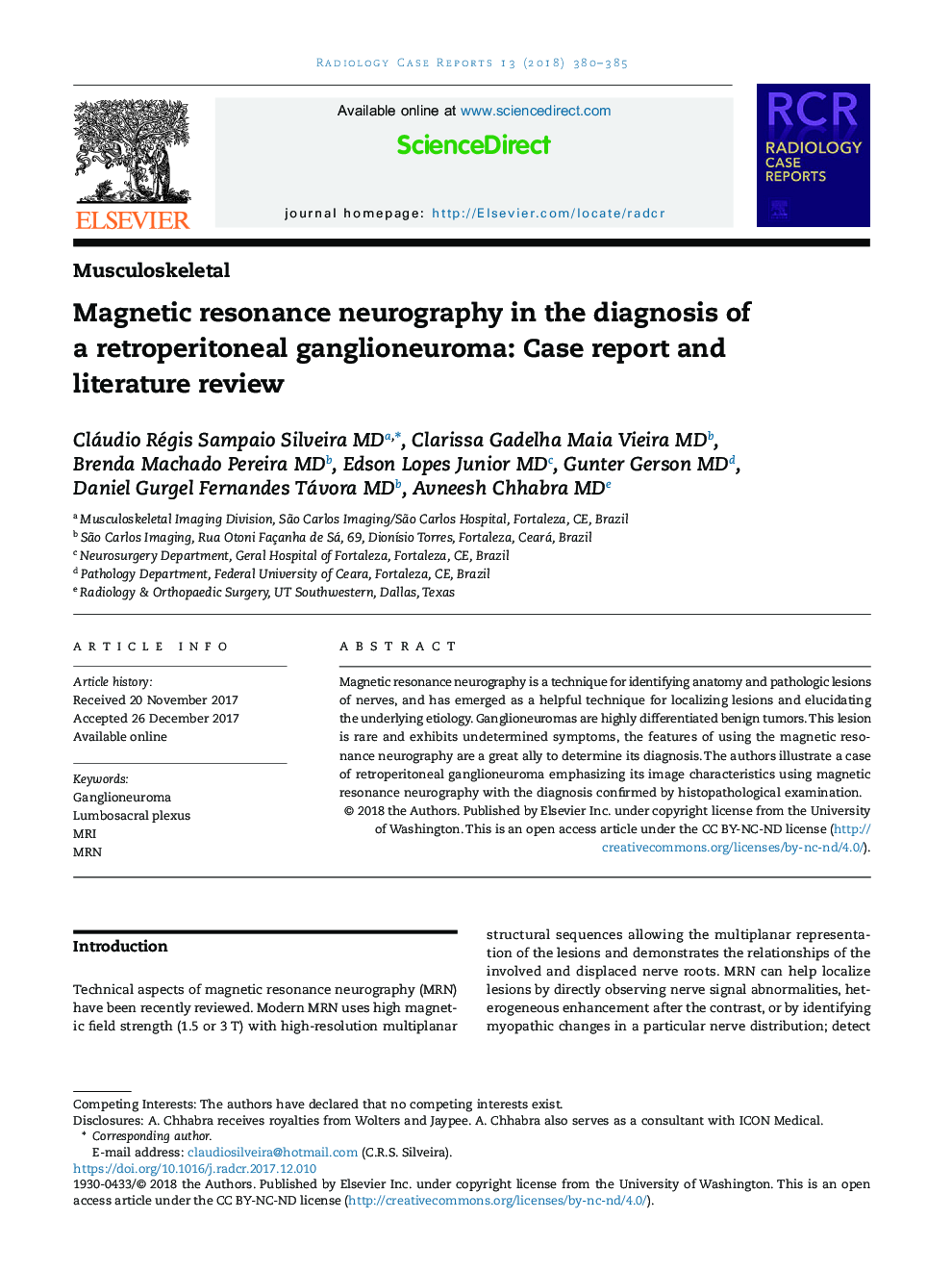 Magnetic resonance neurography in the diagnosis of a retroperitoneal ganglioneuroma: Case report and literature review