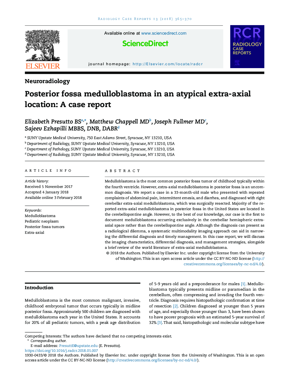 Posterior fossa medulloblastoma in an atypical extra-axial location: A case report