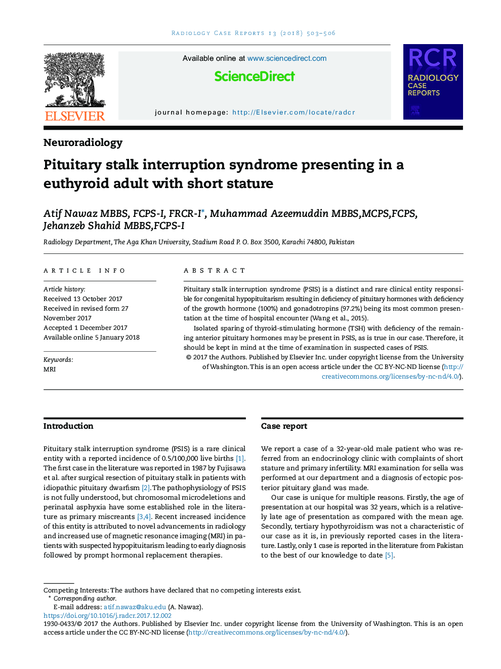 Pituitary stalk interruption syndrome presenting in a euthyroid adult with short stature