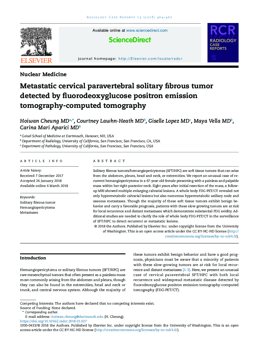 Metastatic cervical paravertebral solitary fibrous tumor detected by fluorodeoxyglucose positron emission tomography-computed tomography