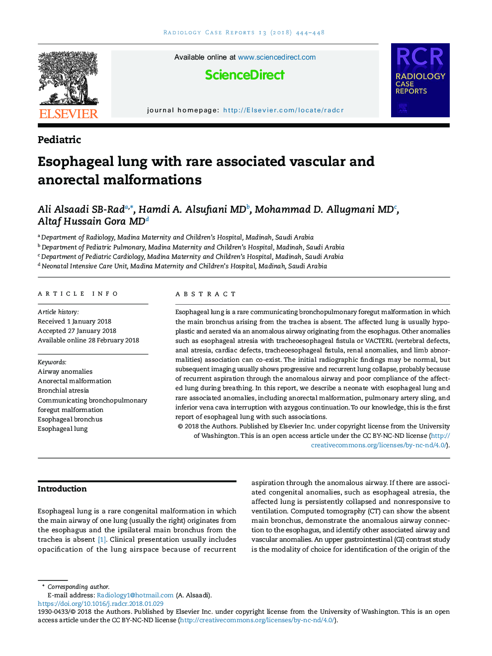 Esophageal lung with rare associated vascular and anorectal malformations