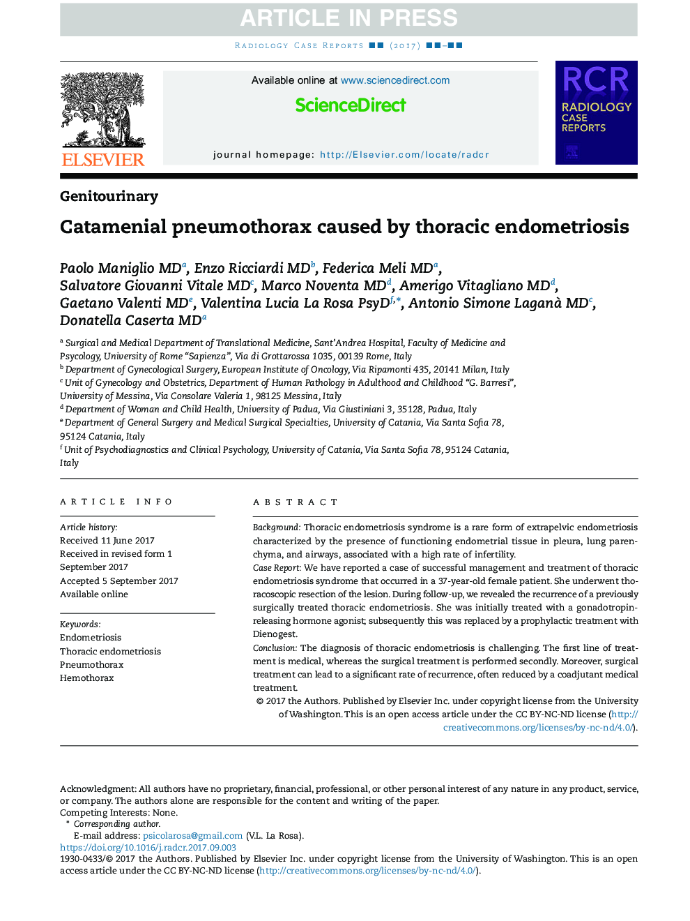 Catamenial pneumothorax caused by thoracic endometriosis