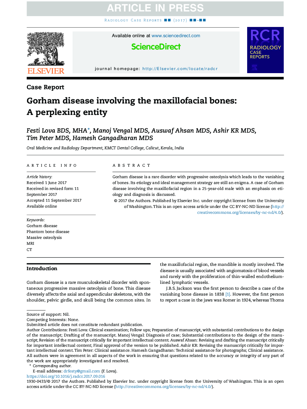 Gorham disease involving the maxillofacial bones: A perplexing entity