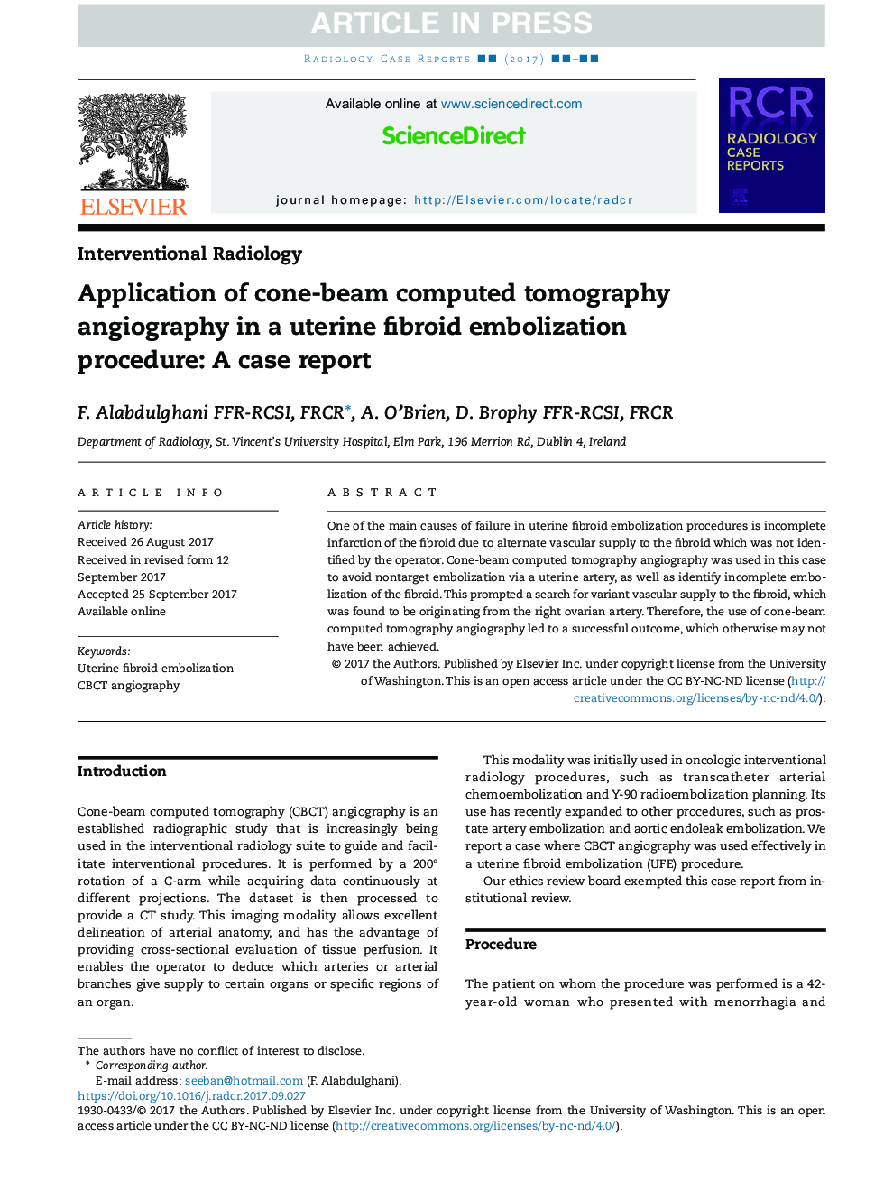 Application of cone-beam computed tomography angiography in a uterine fibroid embolization procedure: A case report