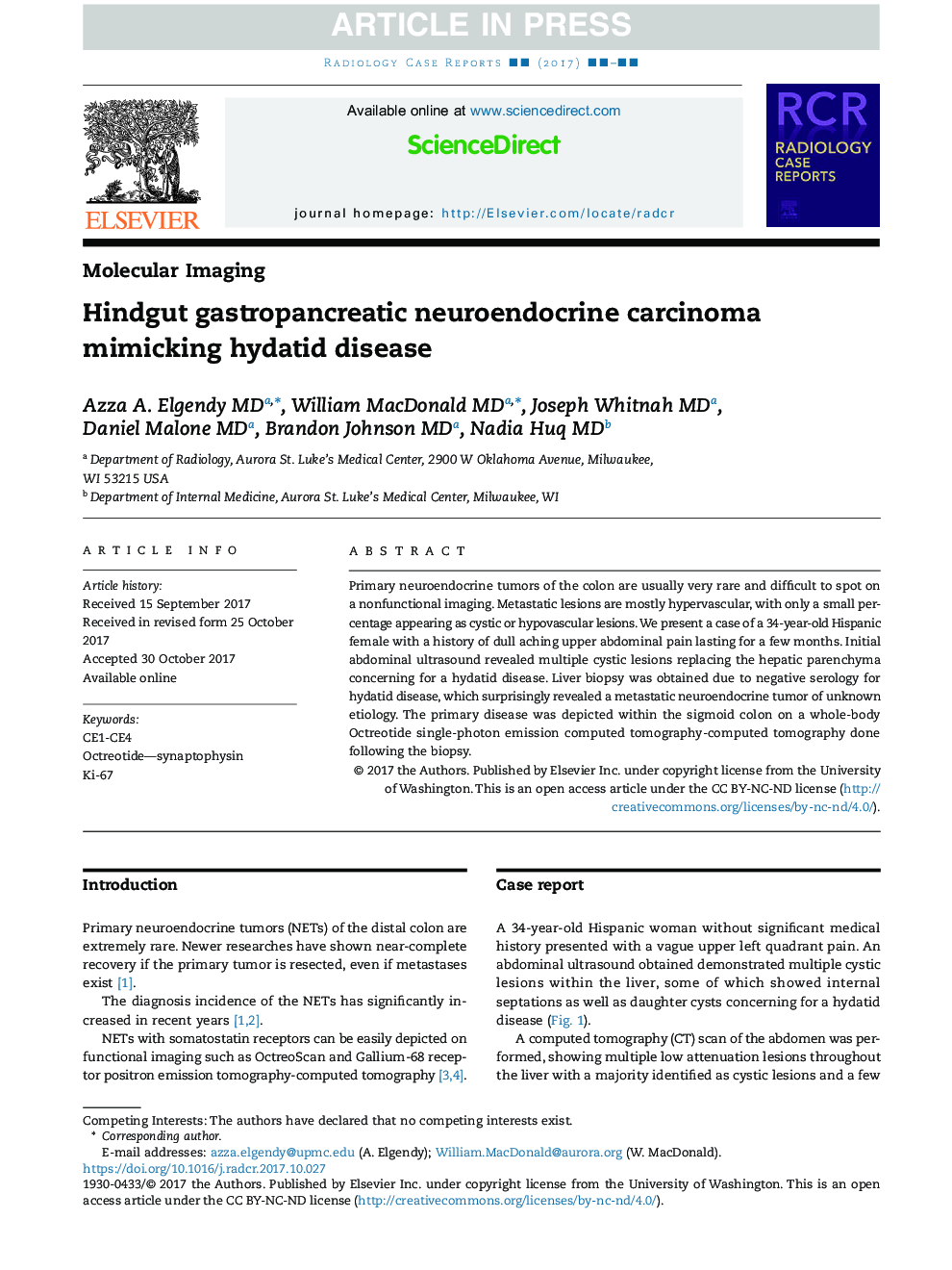 Hindgut gastropancreatic neuroendocrine carcinoma mimicking hydatid disease