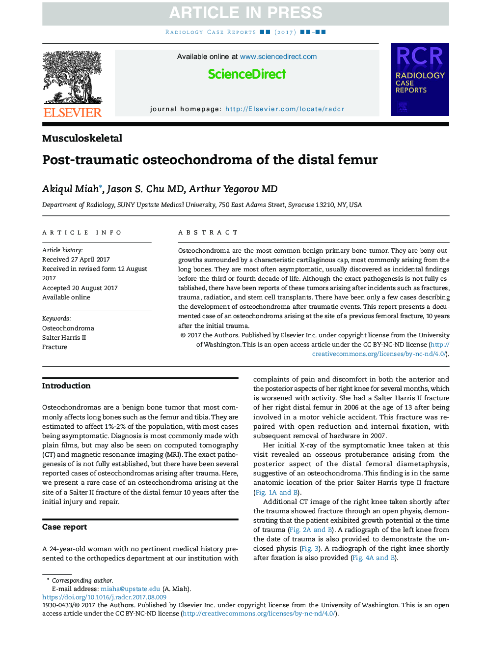 Post-traumatic osteochondroma of the distal femur
