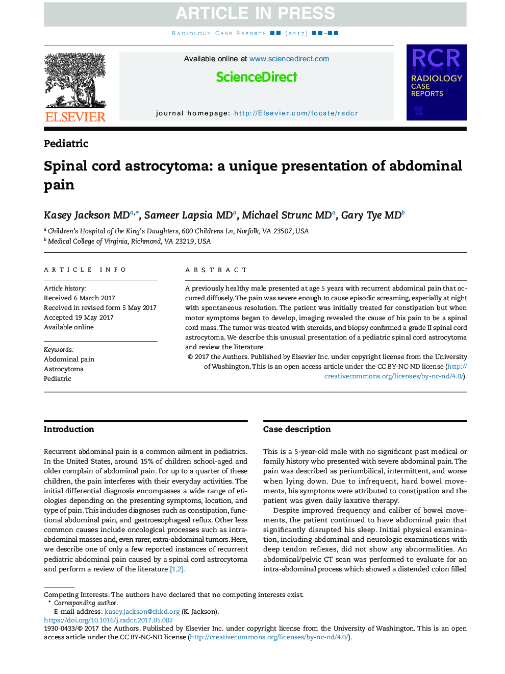 Spinal cord astrocytoma: a unique presentation of abdominal pain