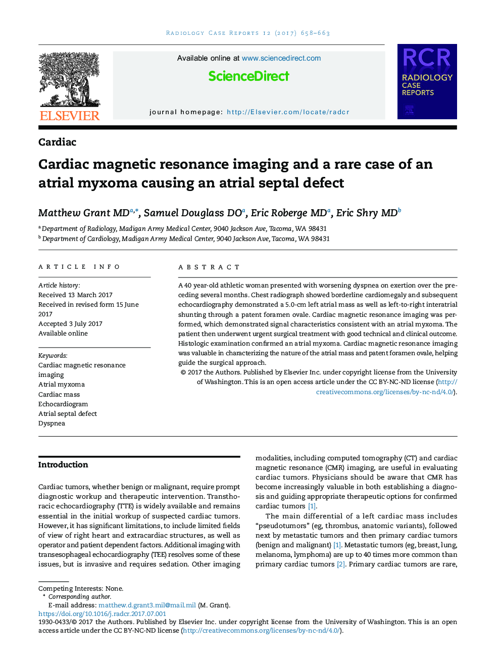 Cardiac magnetic resonance imaging and a rare case of an atrial myxoma causing an atrial septal defect