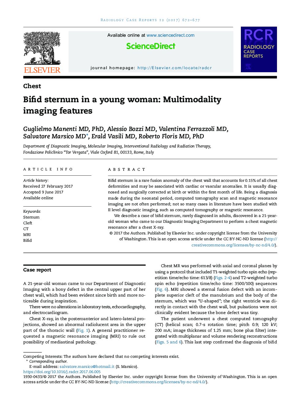 Bifid sternum in a young woman: Multimodality imaging features