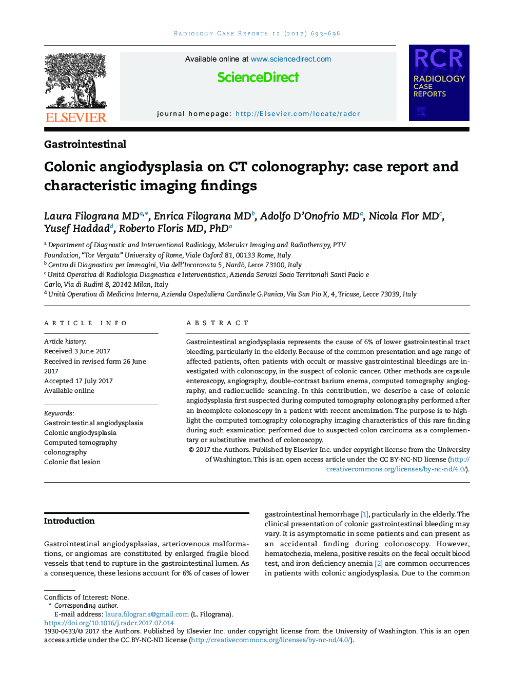 Colonic angiodysplasia on CT colonography: case report and characteristic imaging findings