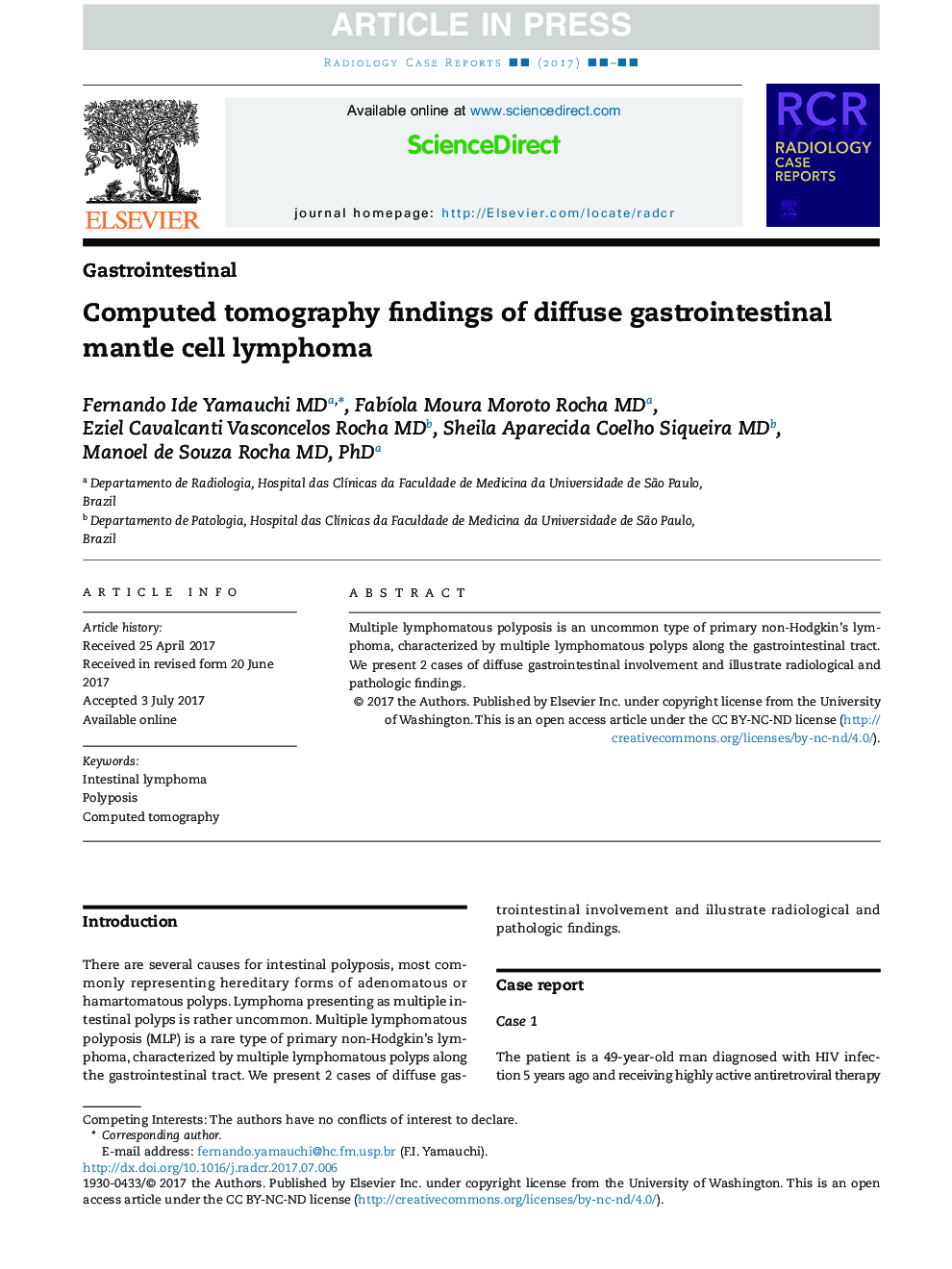 Computed tomography findings of diffuse gastrointestinal mantle cell lymphoma